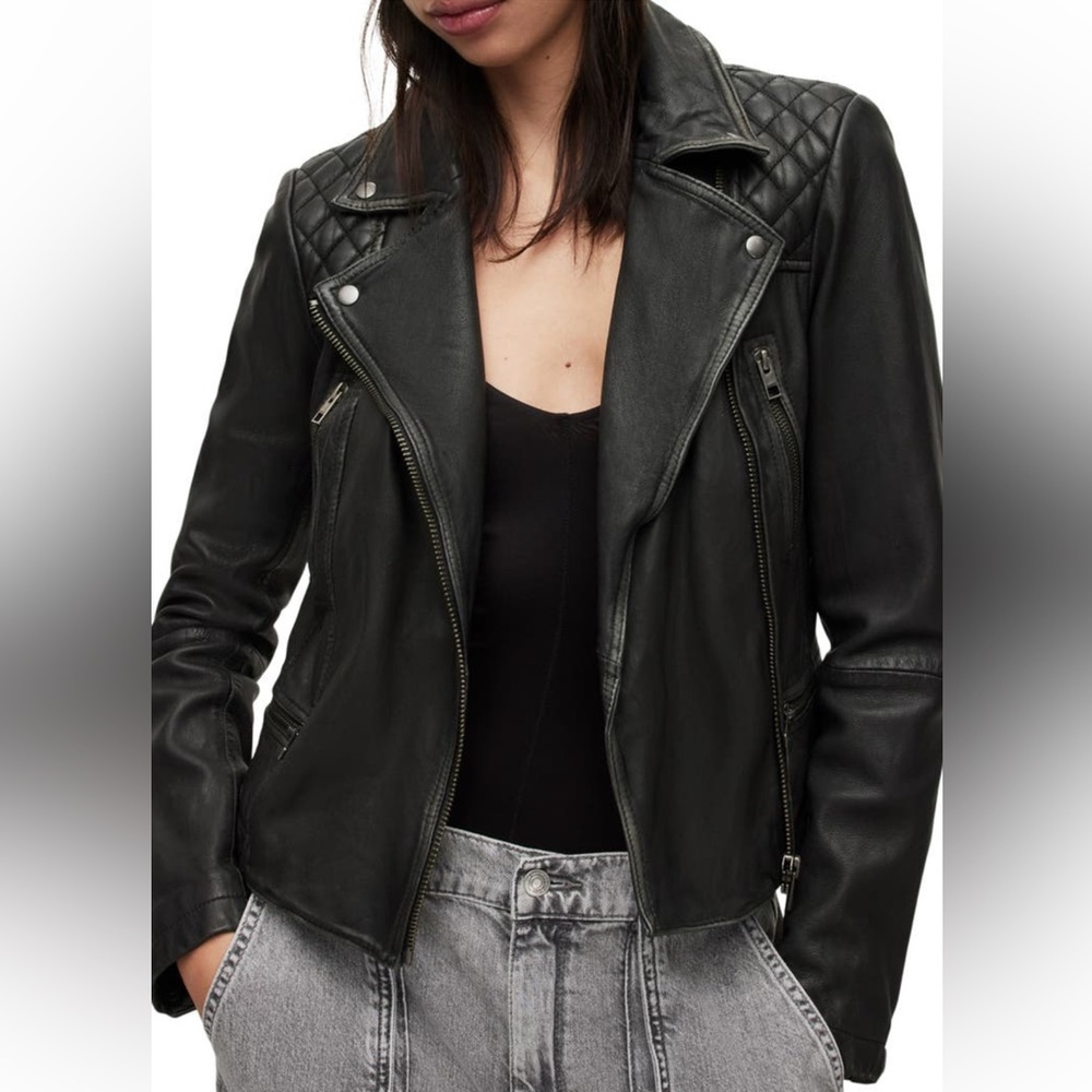 NWT AllSaints Leather Cargo Biker Jacket